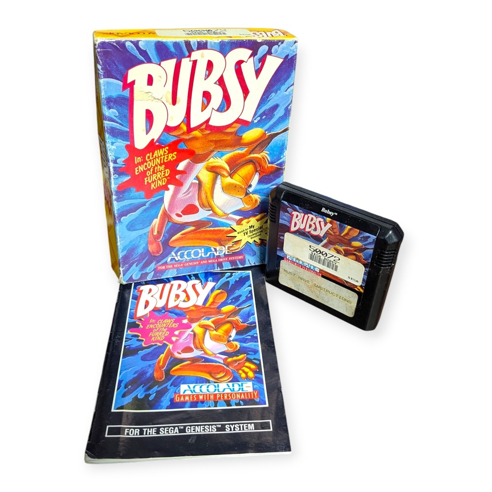 Bubsy Claws Encounters of the Furred Kind Sega Genesis CIB Accolade‎ 1993 16-Bit